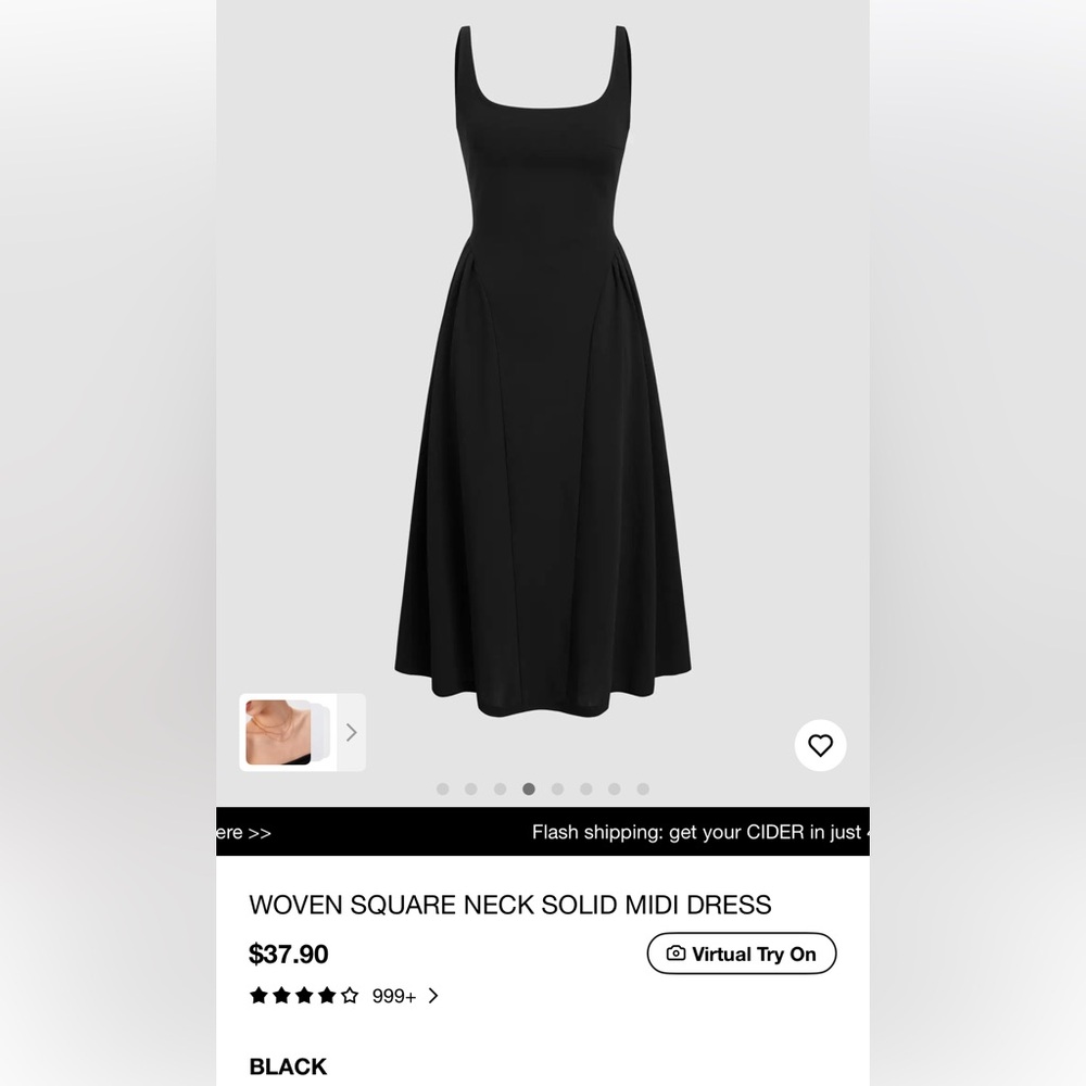 NEW w/tag - CIDER square neck midi dress - BLACK - size SMALL